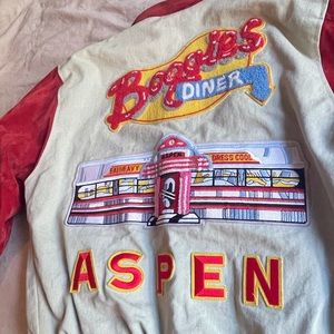 RARE Vintage Boogies Diner Denim/Leather Varsity Jacket